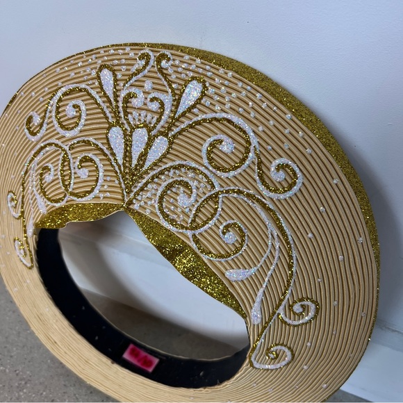 Gold White Glitter Design Vietnamese Khăn Đóng Traditional Headdress Crown - Picture 3 of 9